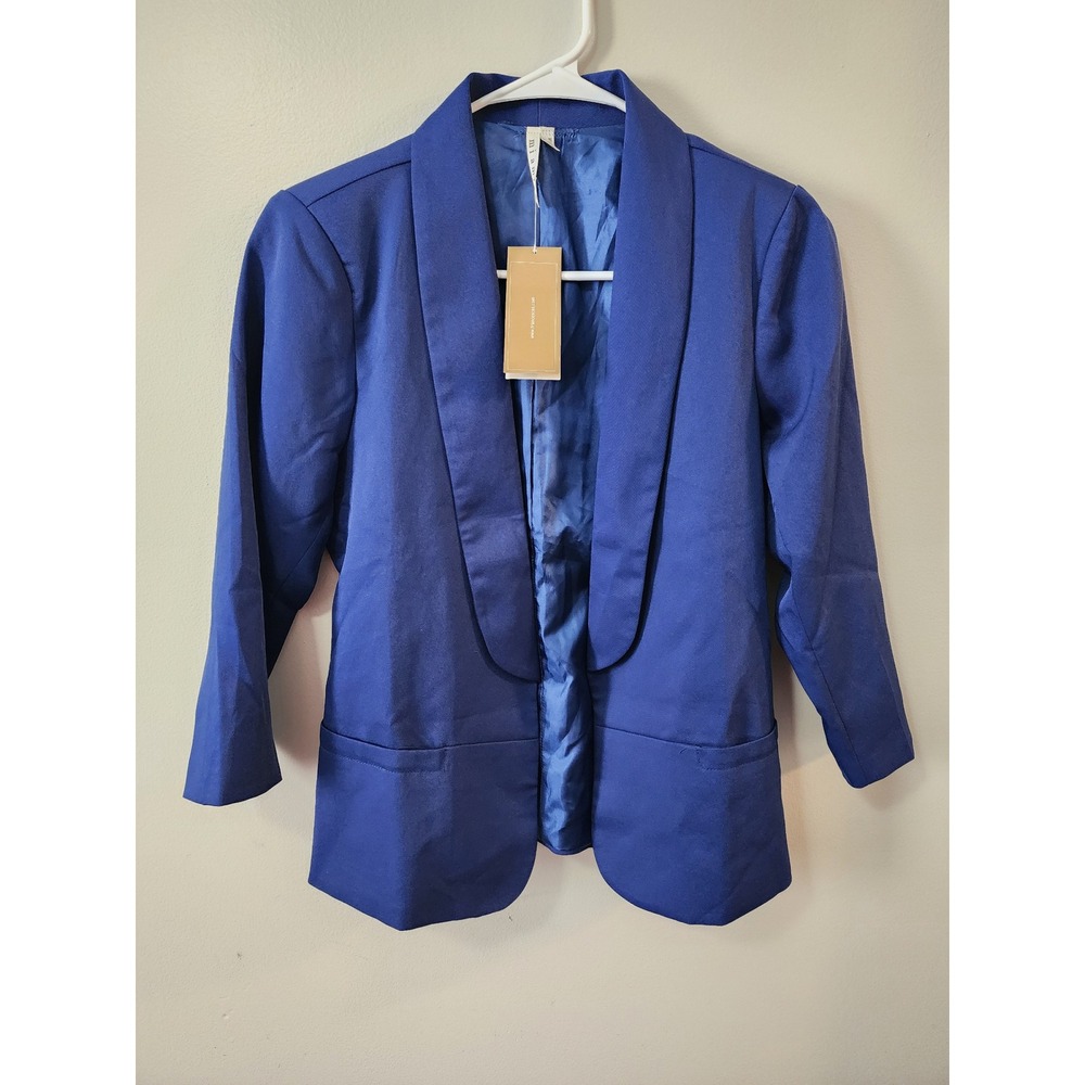 Francesca's Mi Ami Jacket Royal Blue Open Front Shawl Lapel Blazer Small NWT